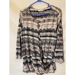 Calvin Klein Womens Size XL Blouse Top Shirt Snake Skin Pattern Long Sleeve
